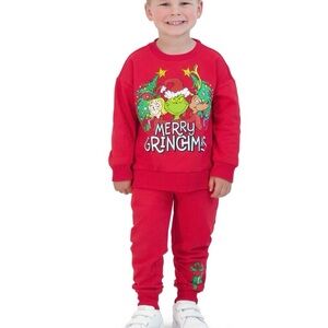 Dr. Seuss The Grinch Red Unisex Toddler Printed Sweatshirt and Jogger Set Sz 3T